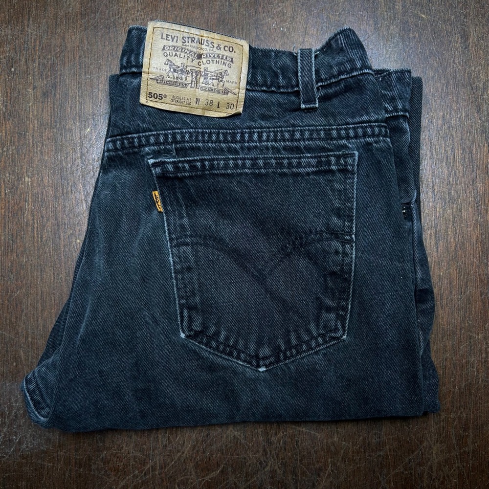Vintage Levis 505 Jeans Mens W38 L30 Black Gray Faded Orange Tab Mexico 1997